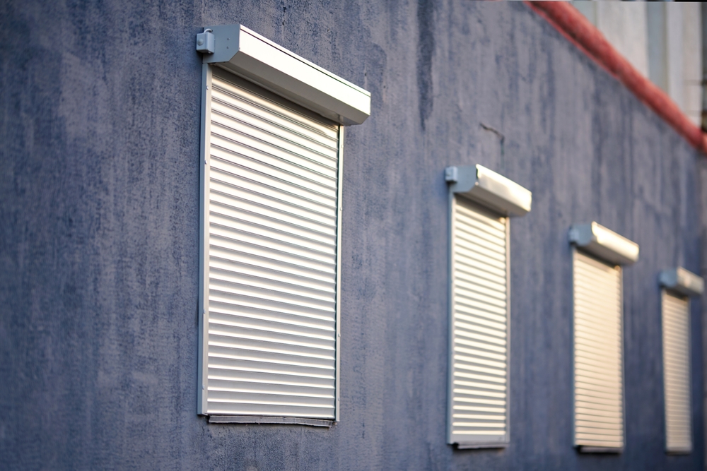 Rolling,Shutters,,Windows,With,Closed,Roller,Shutters.,House,Facade,With